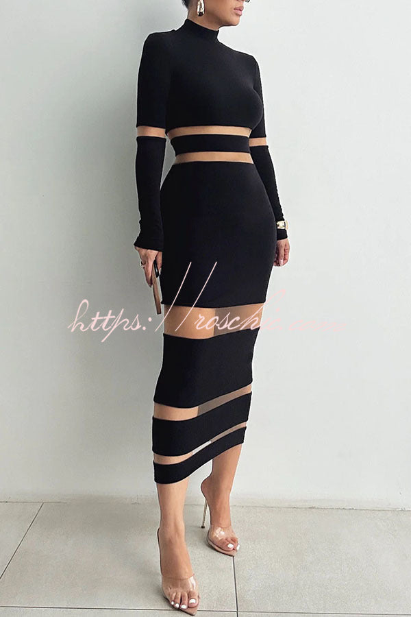 Noir the One High Neck Long Sleeve Midi Dress