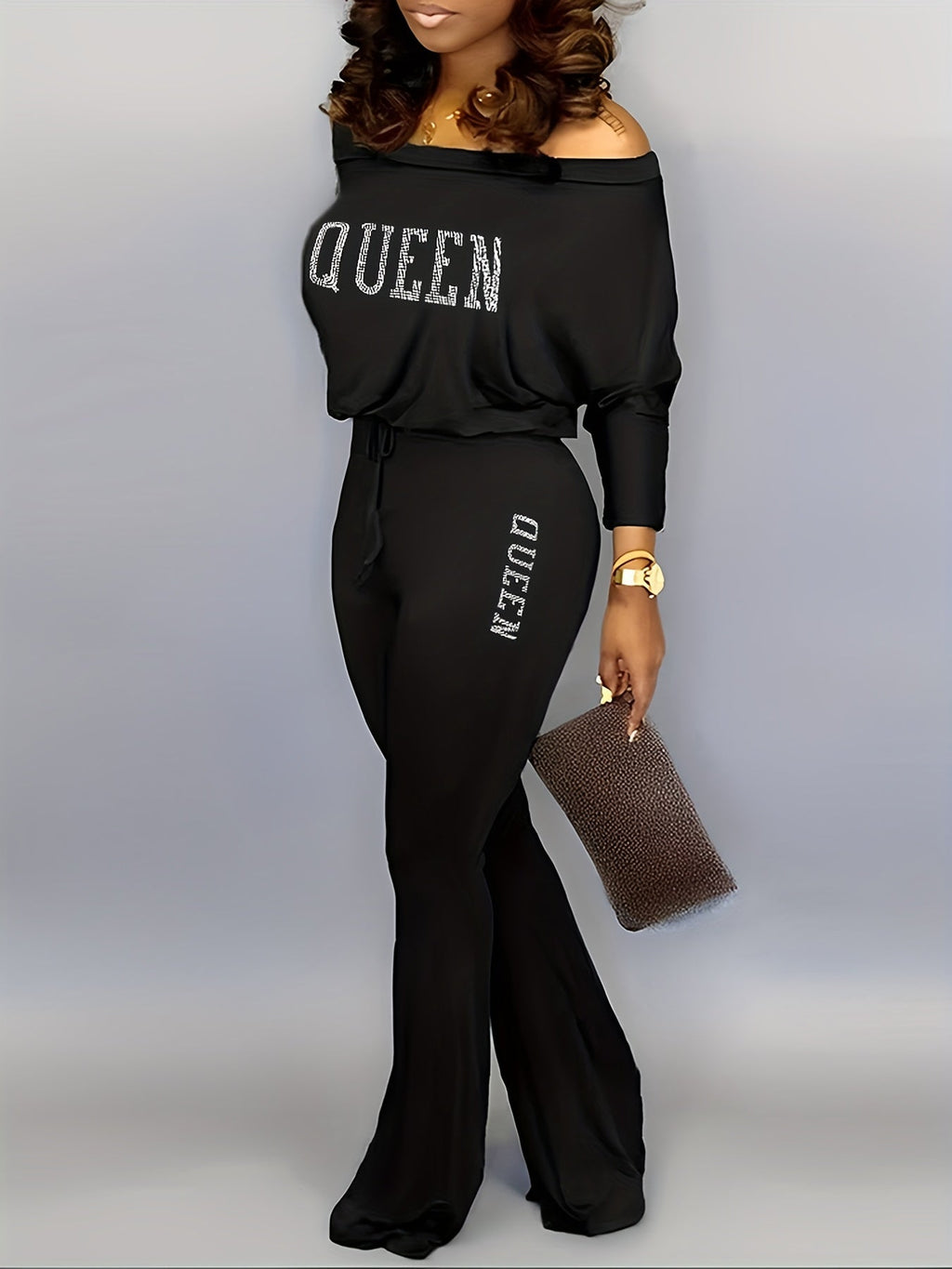 Queen Print Off Shoulder Jumpsuit Re7125