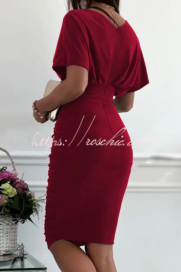 Day Batwing Sleeve Ruched Midi Dress