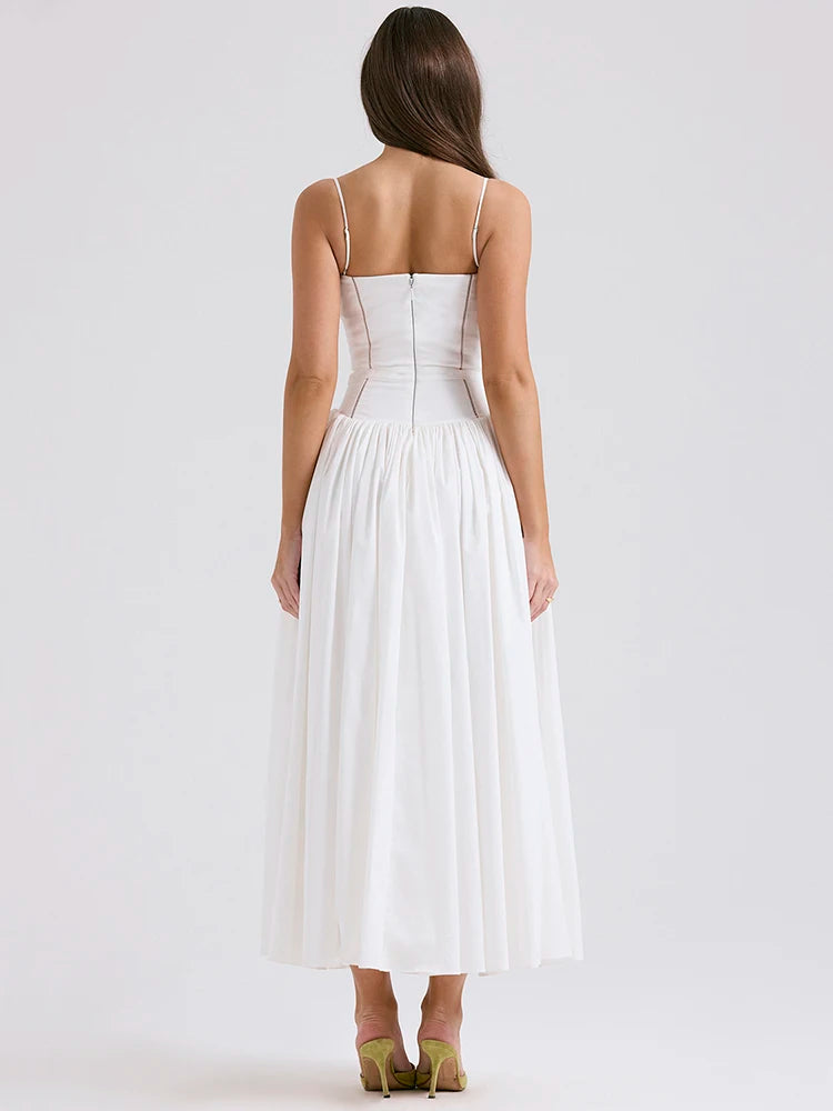 White Sundress Spaghetti Strap Backless Midi Dress for Sleeveless A-line Loose Long Dress New
