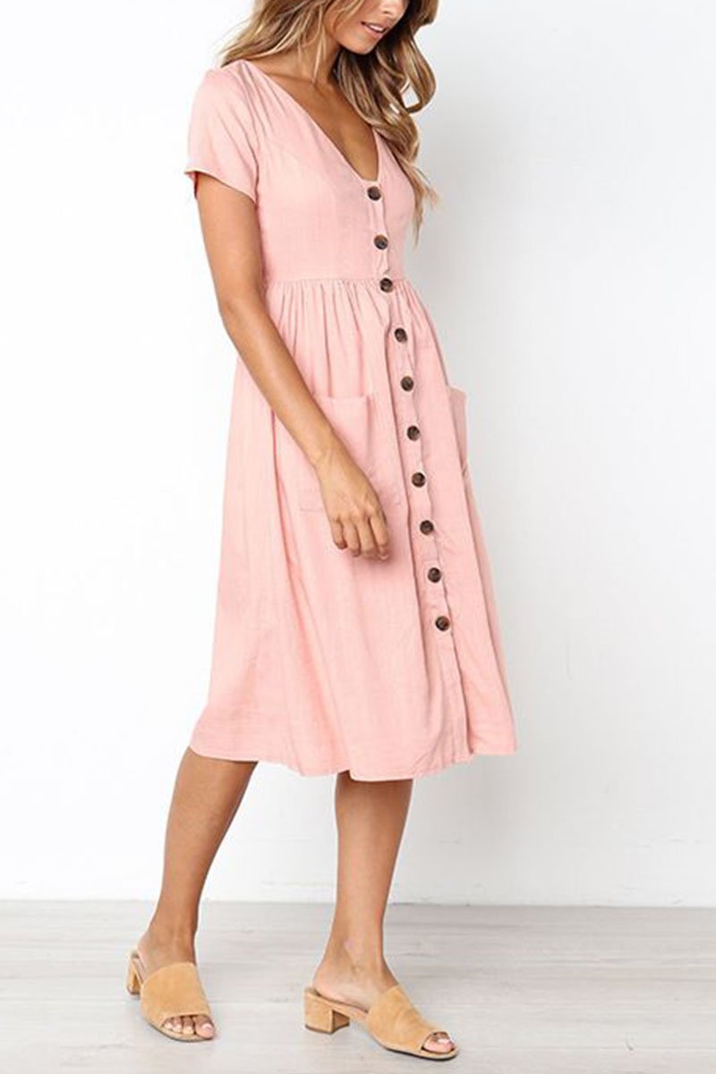V-neck Pocket Dress(4 Colors)