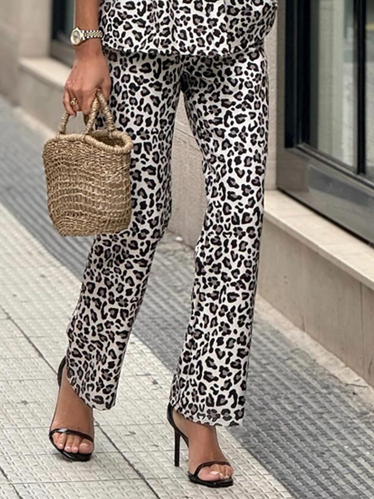 Leopard Print Cardigan and Pants Set