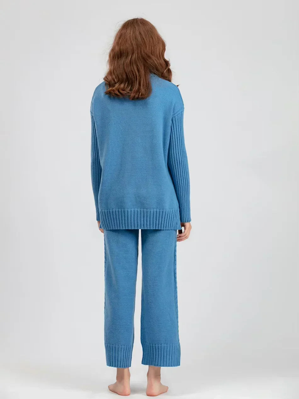 Scarlett - High-neck Knit Sweater & Loose Pants Set