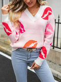Lips of Love V-neck Knit Pullover Sweater