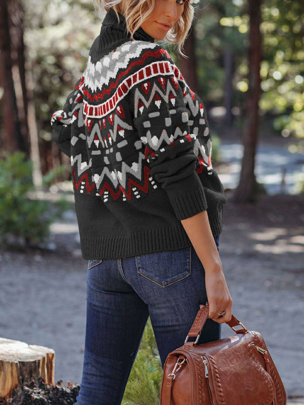 Striped Color Block Turtleneck Sweater