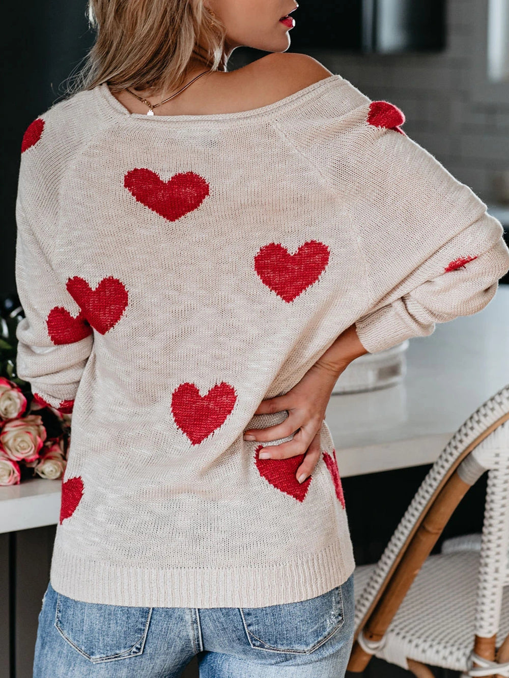 Valentine's Day V-neck Knit Sweater