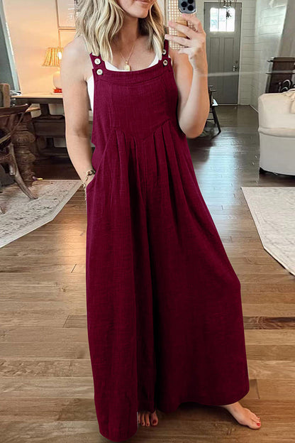 Cotton and Linen Loose One-piece Wide-leg Overalls
