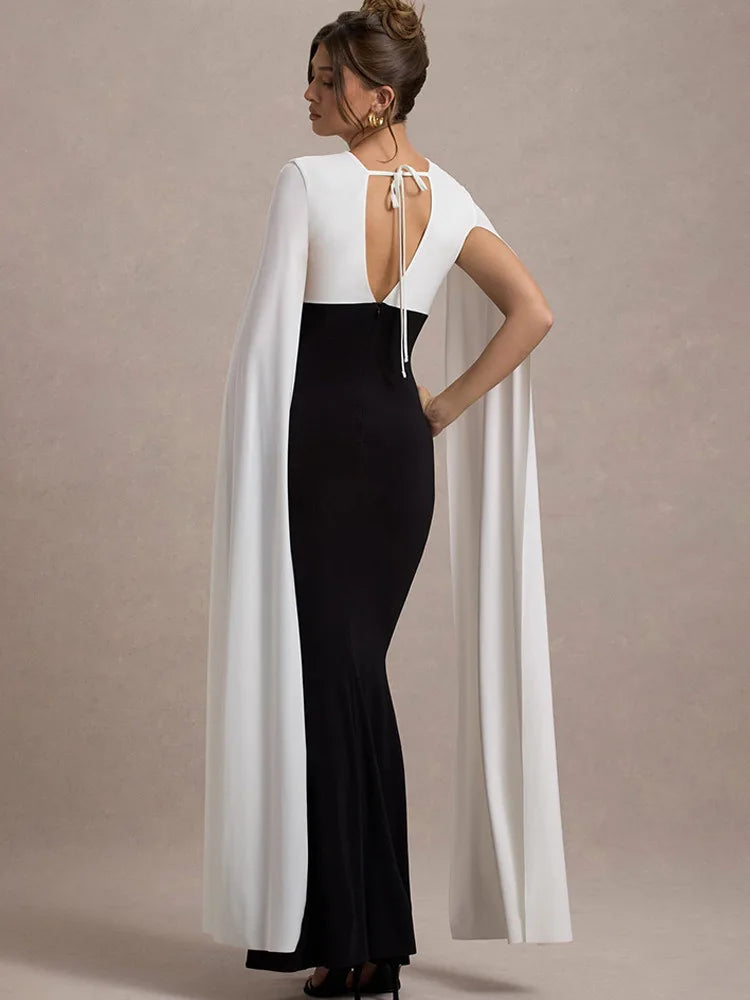 Patchwork Sleeveless Ribbon Bodycon Party Evening Dress Winter V-neck Tight Long Dress Vestido