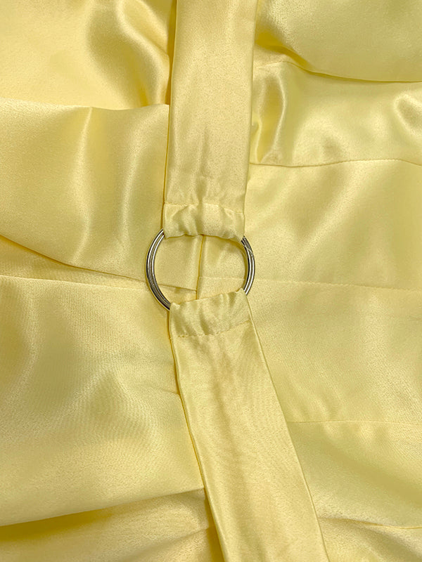 A-line Loose Belted Pleated Pockets Color V-neck Midi Dresses
