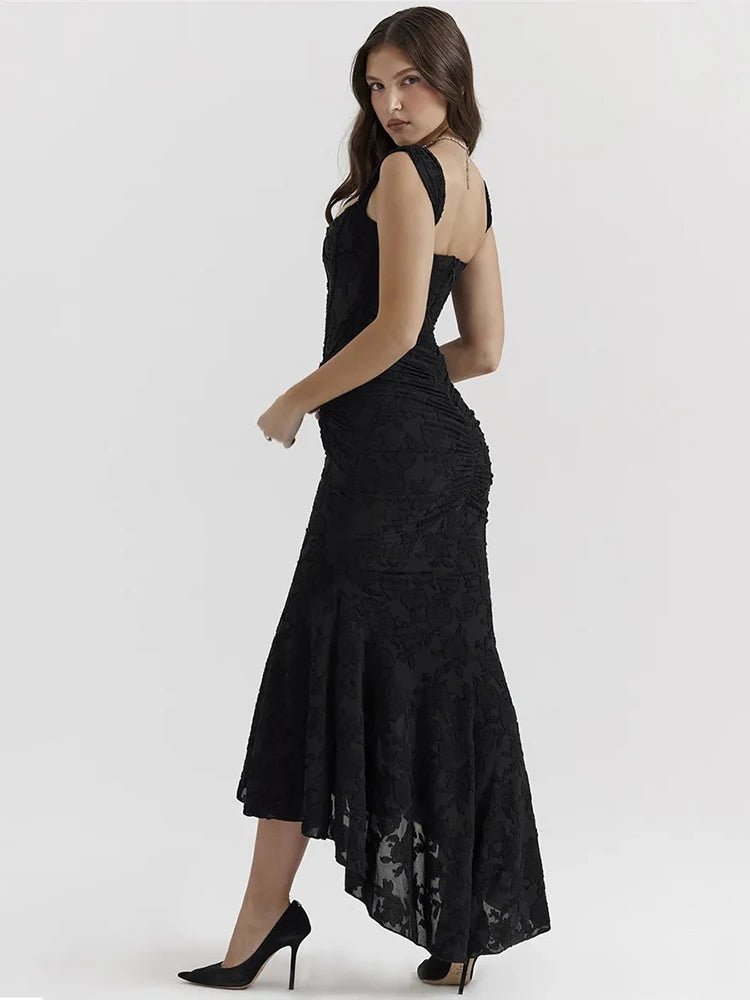 Backless Pleated Maxi Dress for Off-shoulder Spaghetti Strap Sleeveless Bodycon Club Party Dress