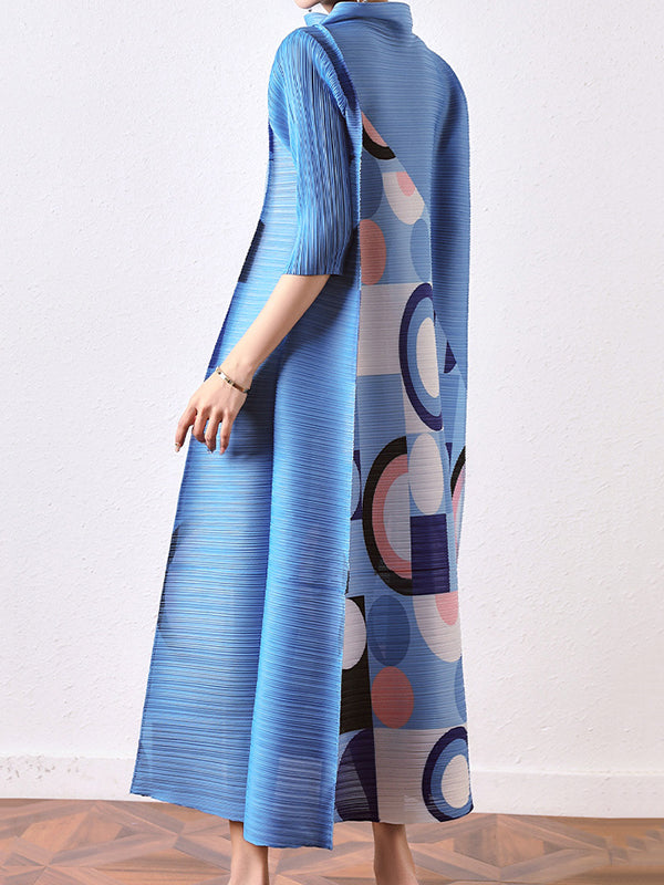 Loose Geometric Printed Pleated Midi Dress