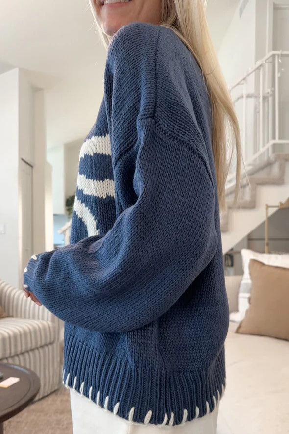 Slouchy Bow Jacquard Loose Pullover Sweater