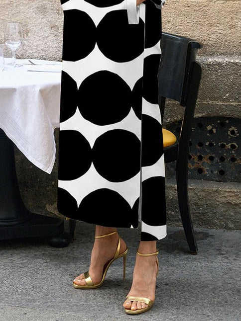 Long Sleeves Loose Polka-dot Split-side Stand Collar Midi Dresses