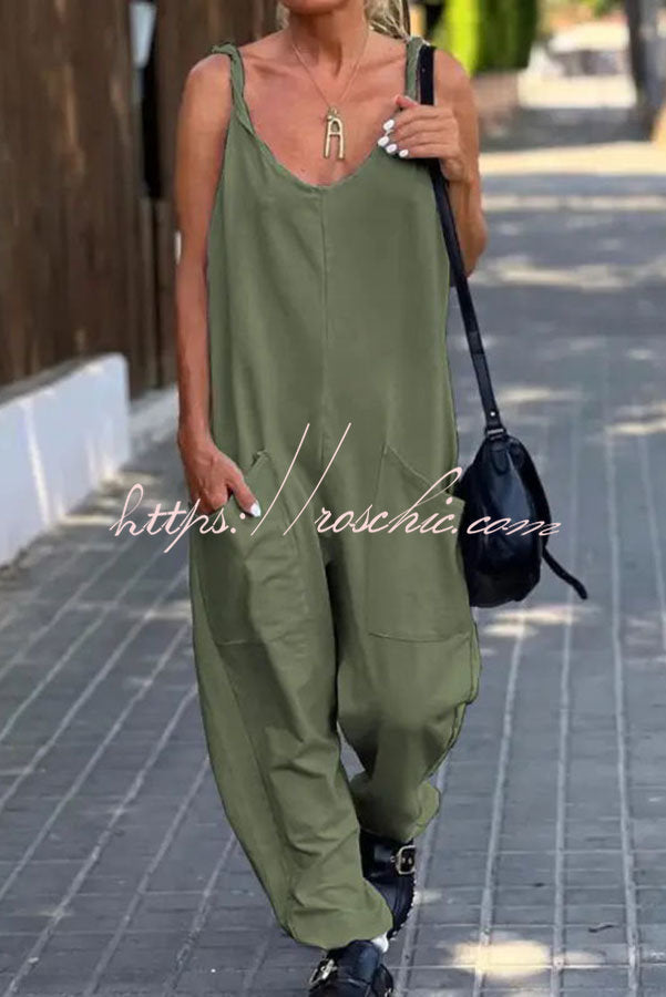Relaxing Bay Color Pocketed Beach Jumpsuit