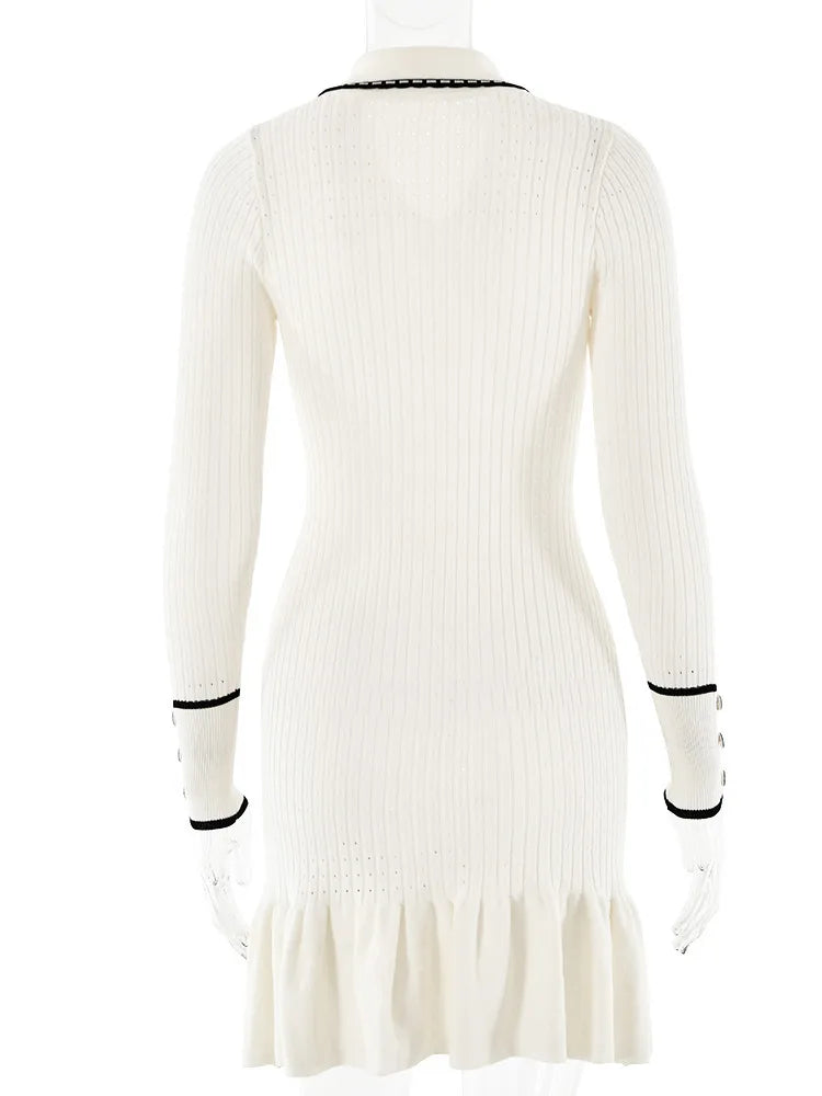 Knitted Sweater Long Sleeve Bodycon Button Dress Autumn/winter New Vestido Street Clothing
