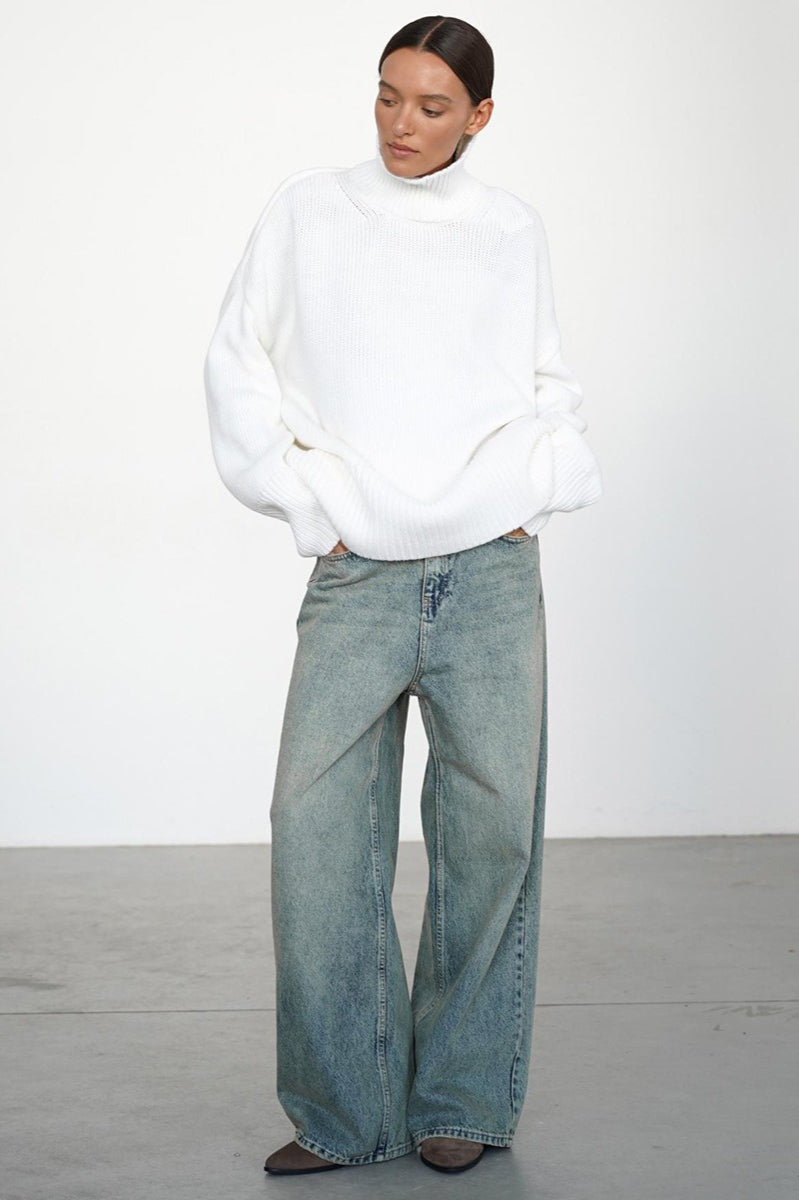 Loose Fit Turtleneck Euro Knit Sweater