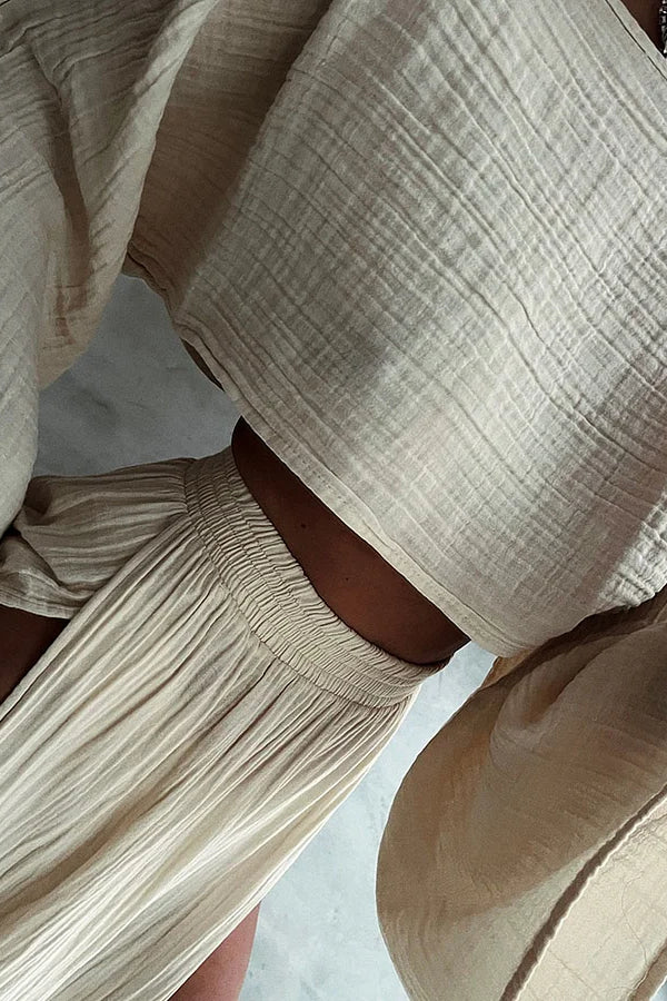 Slit Cotton and Linen Two-piece Set