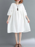 Artistic Retro Loose Falbala Color Pleated Midi Dress