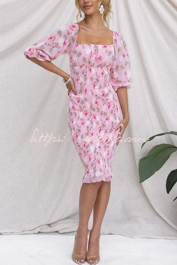 Midnight Beauty Smocked Midi Dress