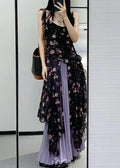 Black Ruffled Print Chiffon Two-piece Set Sleeveless Qp030