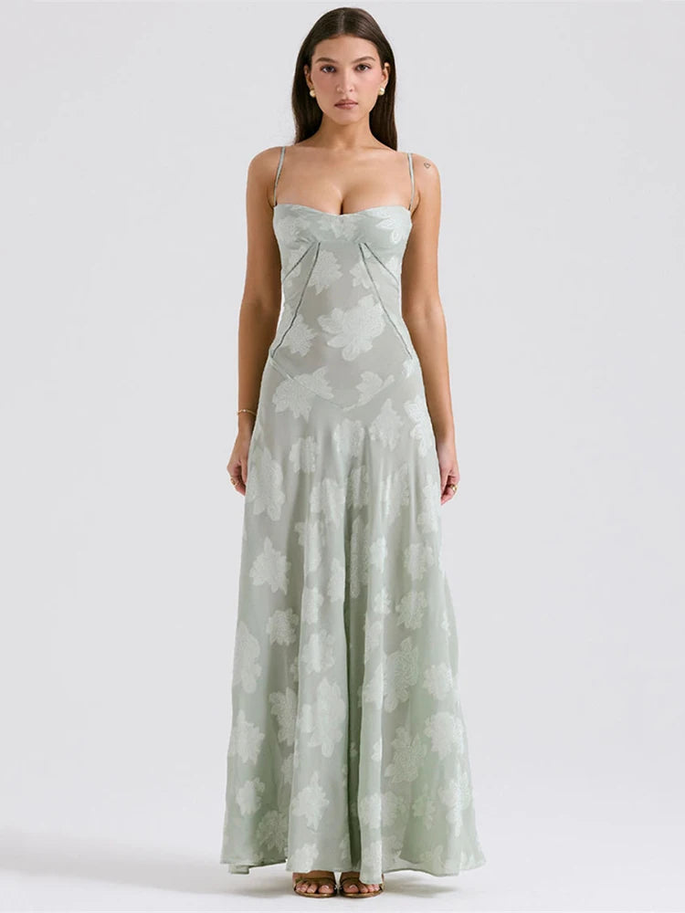 Print Backless Maxi Dress for New Spaghetti Strap Sleeveless Loose A-line Club Party Long Dress