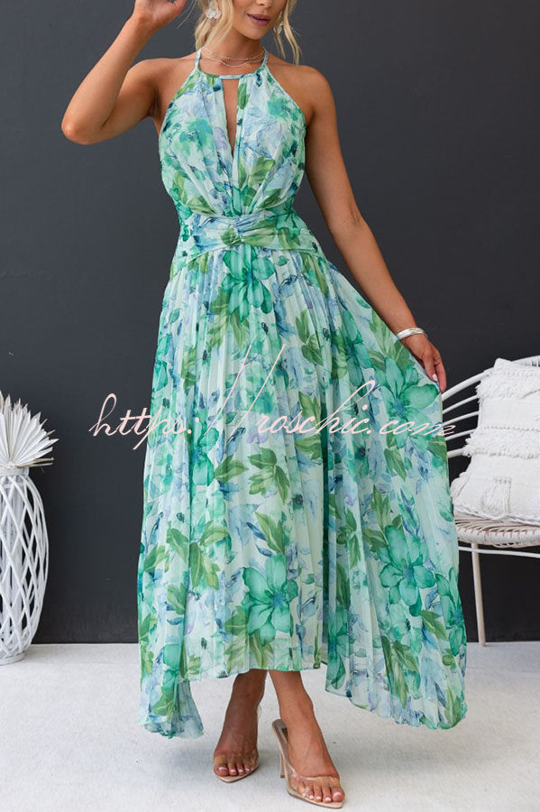 Sunny Forecast Cutout Neck Pleated Midi Dress