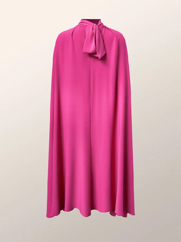 Simple Batwing Sleeves Lace-up Color High-neck Midi Dresses