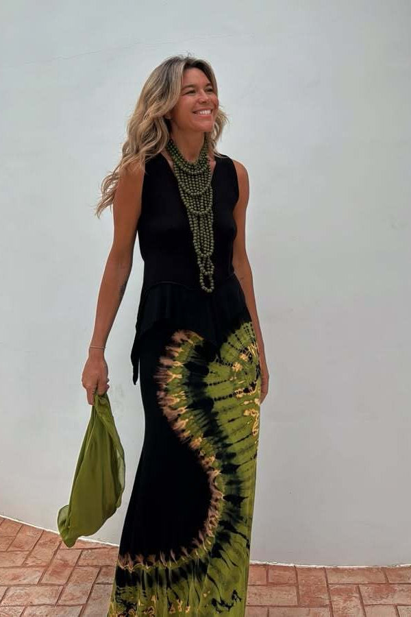 Print Backless Tie Slim Fit Maxi Dress