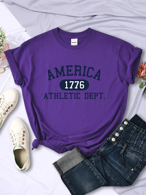 America 1776 Athletic Dept Letter T-shirt Female Sport Crop Top Cool Hip Hop Tee Shirt Soft Breathable T Shirt
