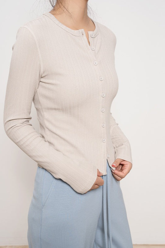 Lightweight Long-sleeve Ribbed Slim-fit Single-row Button Knit Cardigan