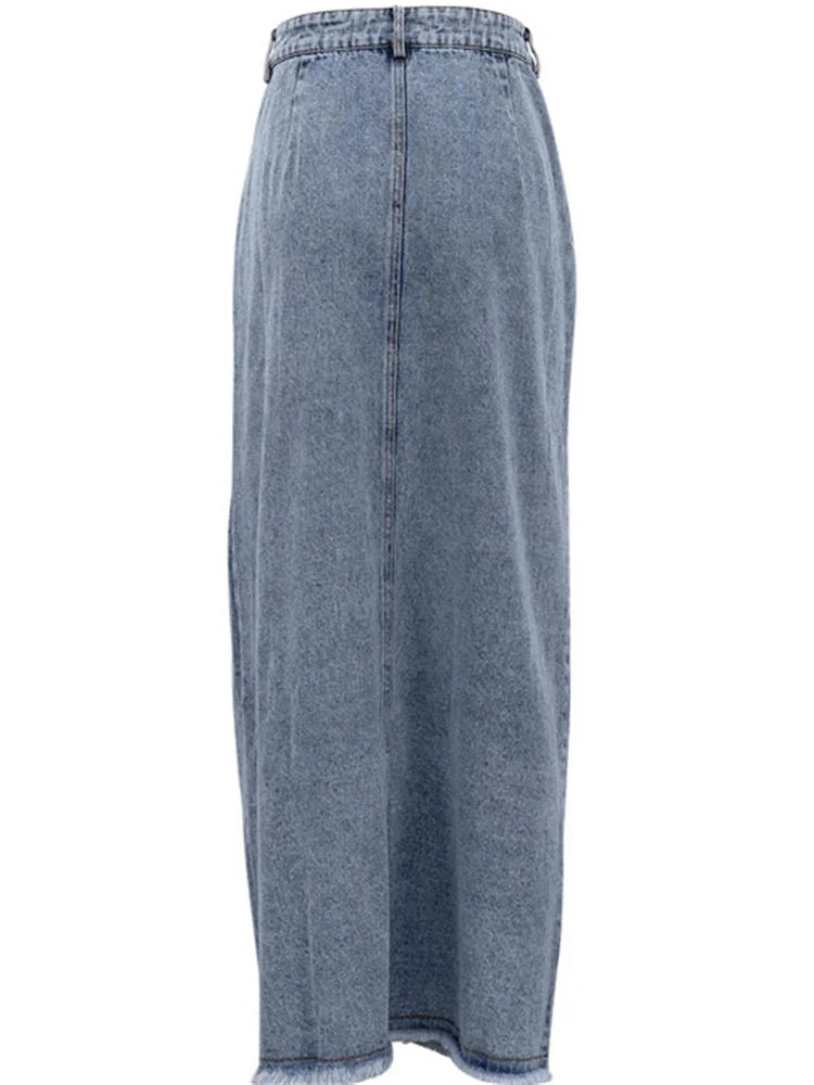 New High Waist Denim Skirts Spilt Out Maxi Jean Skirt Summer Holiday Long Skirts