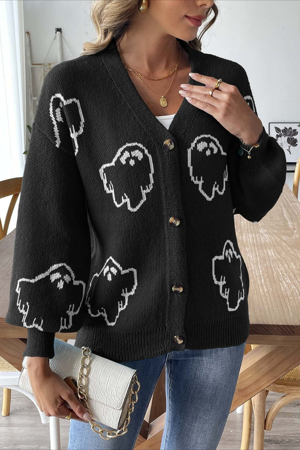 Jacquard Button Cardigan