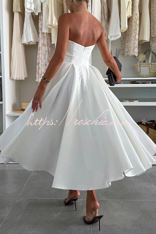 Sweet Cascade Color Off Shoulder Pocket Full Hem Midi Dress