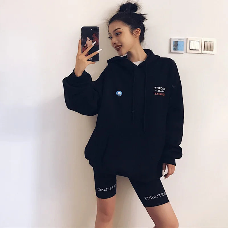 Summer Biker Shorts Elastic Waist Skinny Fitness Korean Letter Print Black Shorts Pantalones Black