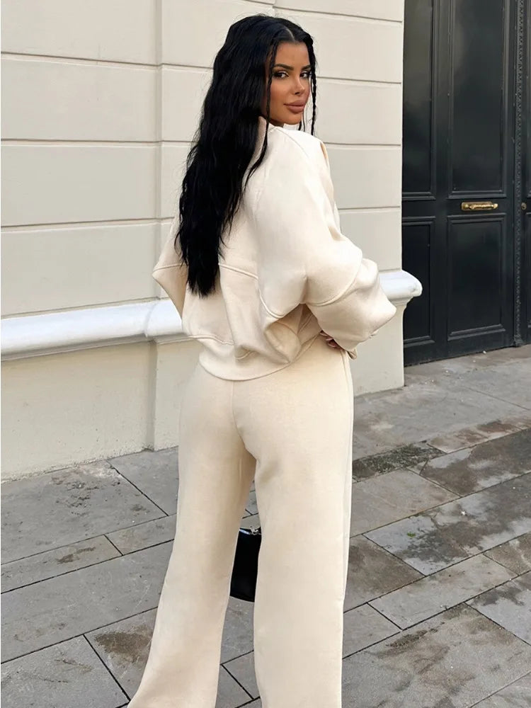 Lace Up Pant Sets Loose V Neck Cardigan Woman Autumn Winter Sports Pants 2 Piece Sets Outfits