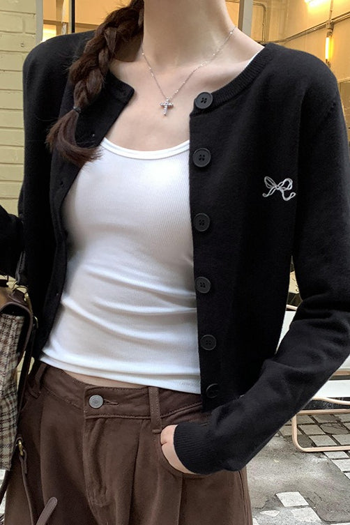 Bow Embroidered Knit Cardigan