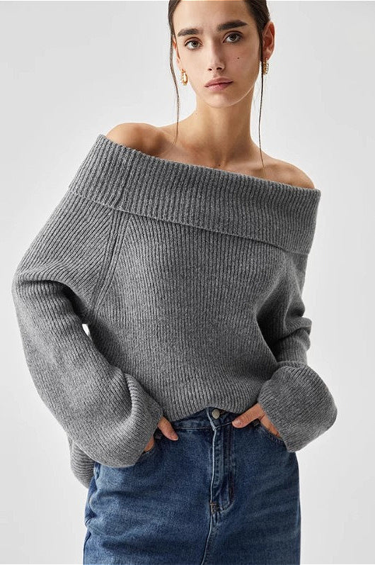 Off-shoulder Grey Sweater