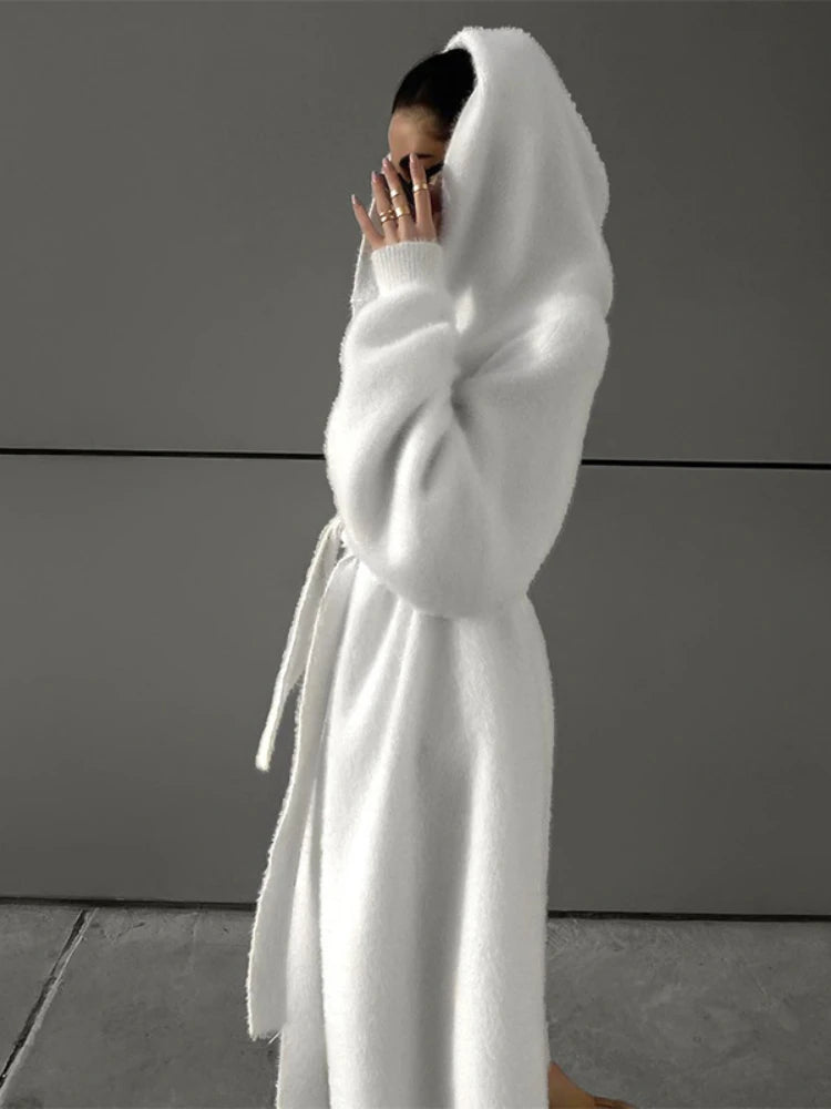 Loose Trench Coat for Lace Up Hooded Wrap Coats ’s Street Winter Warm Coat Femme New