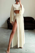 Slit Cotton and Linen Two-piece Set