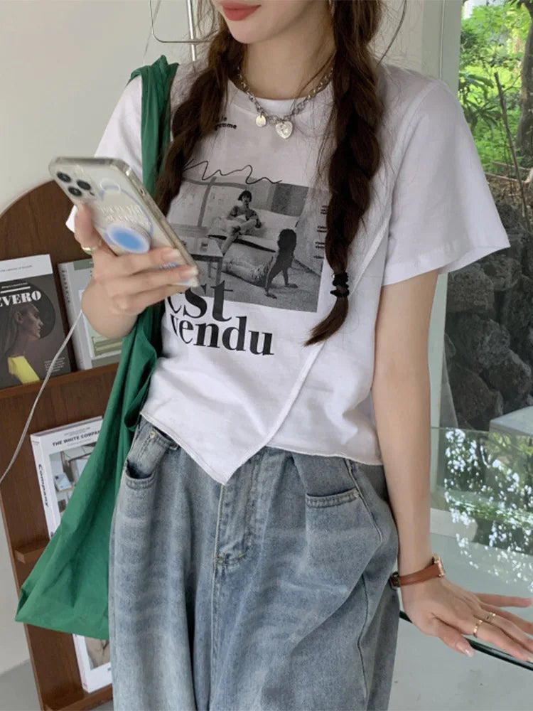 Woman T-shirts Summer Short Sleeve T Shirt Graphic Tee Tops Korean Style Tshirt Femme Y2k Clothes