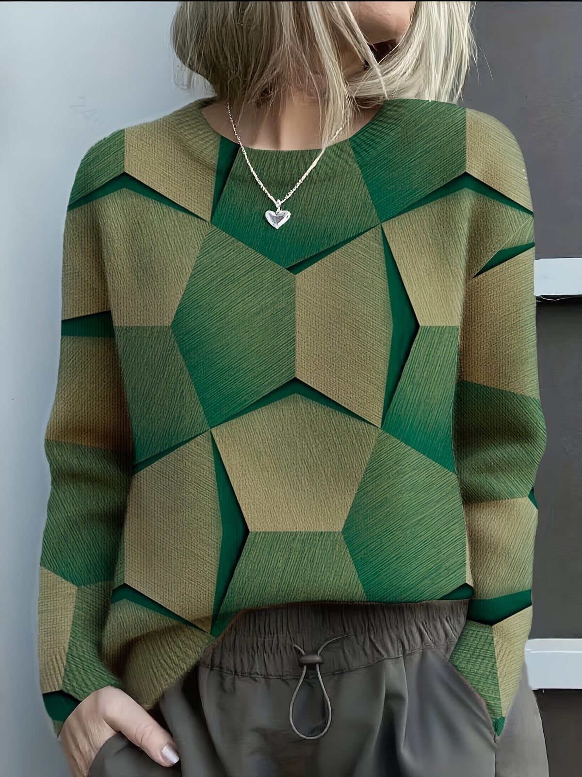 Felyssia – Knitted 3d Geometric Print Sweater