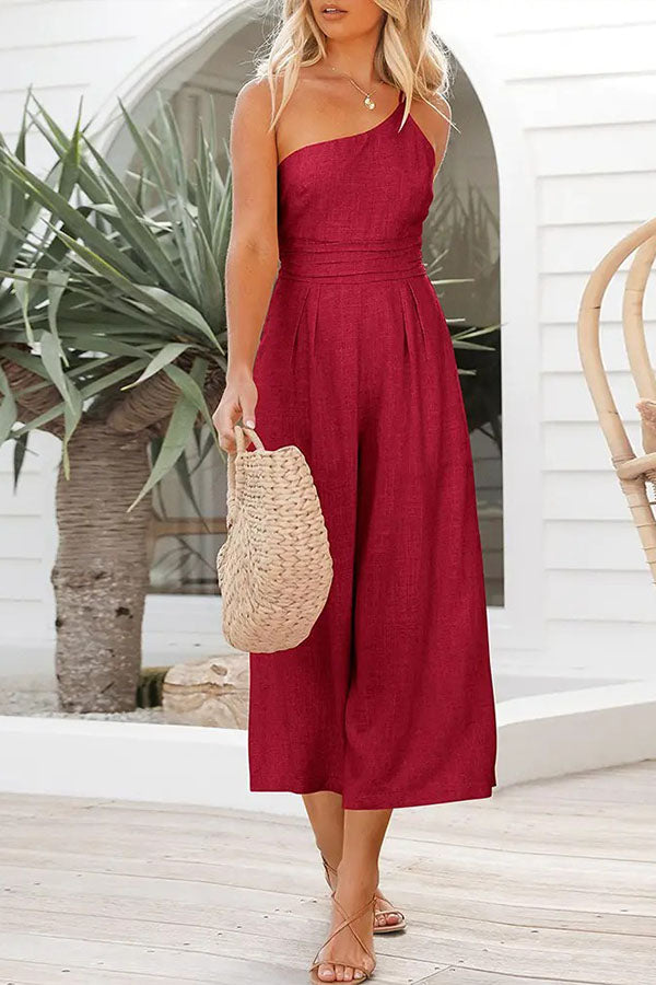 Sling Waist Pocket Straight Sleeveless Jumpsuit