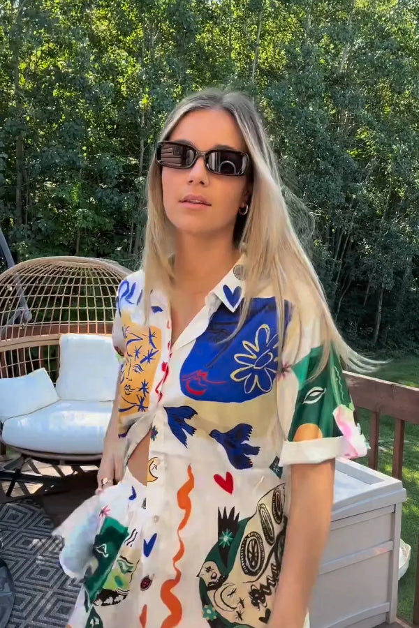 Artistic Graffiti Print Two-piece Set