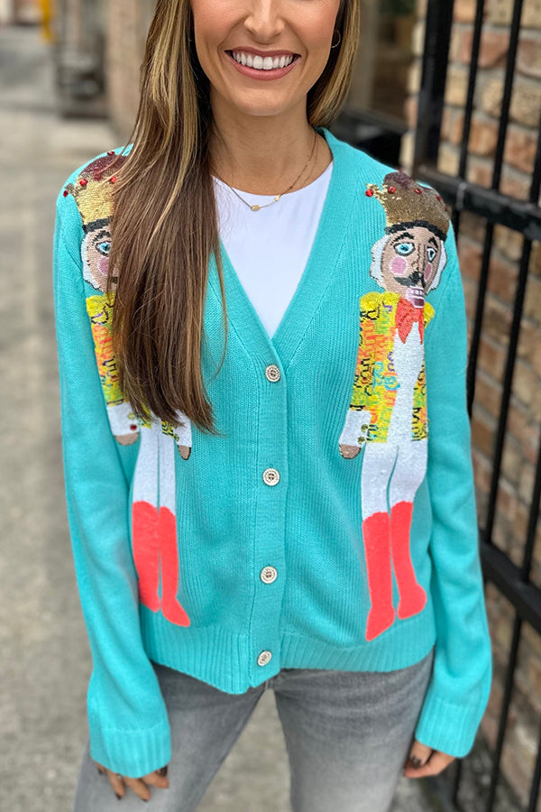 Christmas Nutcracker Sequined Knitted Cardigan