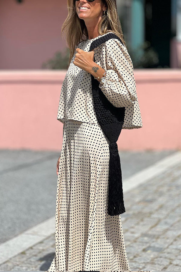 Polka Dot Cropped Sleeve Top and Skirt Two-piece Set