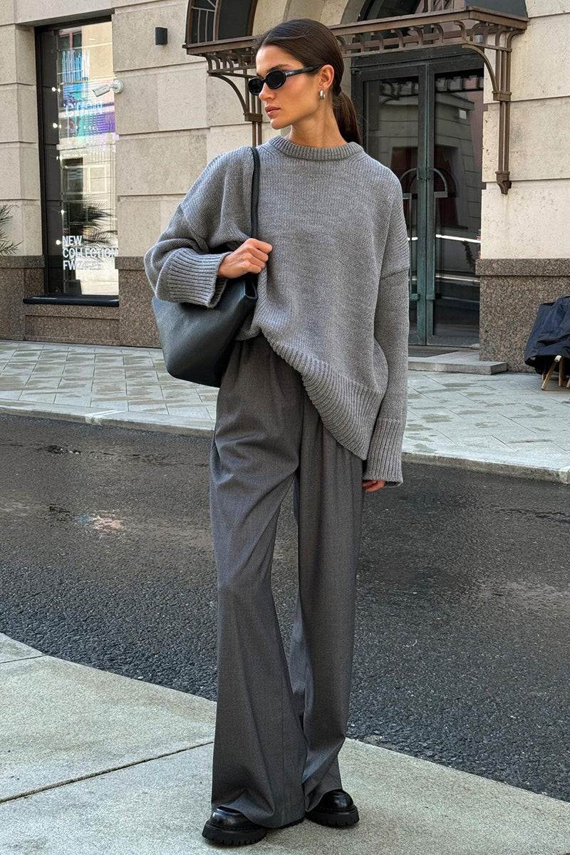 Classic Crew Neck Relaxed Knit Sweater
