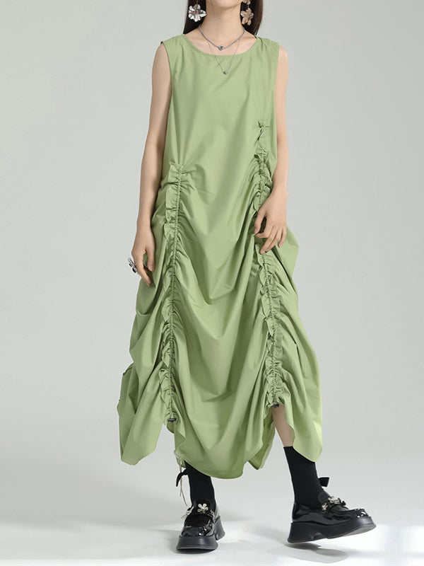 Irregular Clipping Loose Color Round-neck Midi Dresses