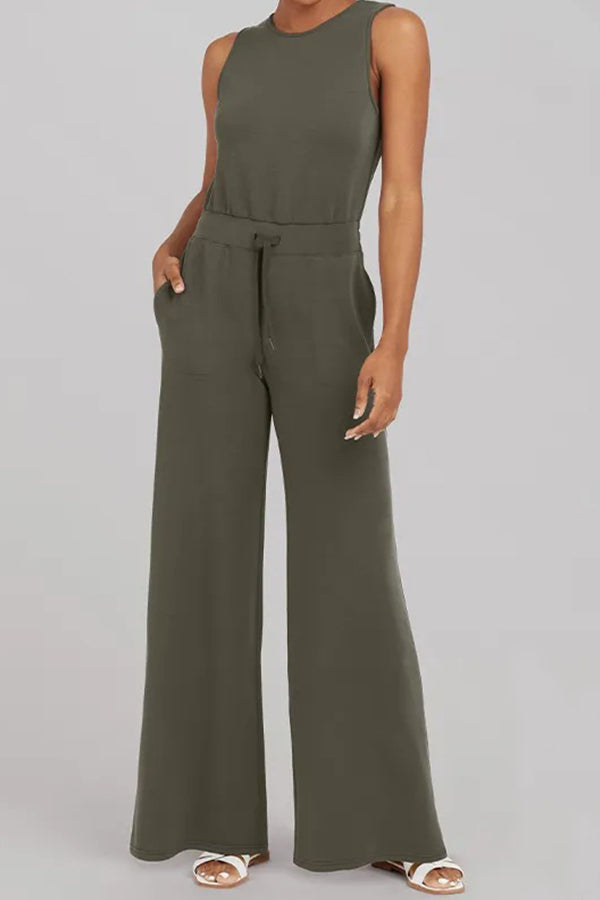 Slender Sleeveless Color Jumpsuit