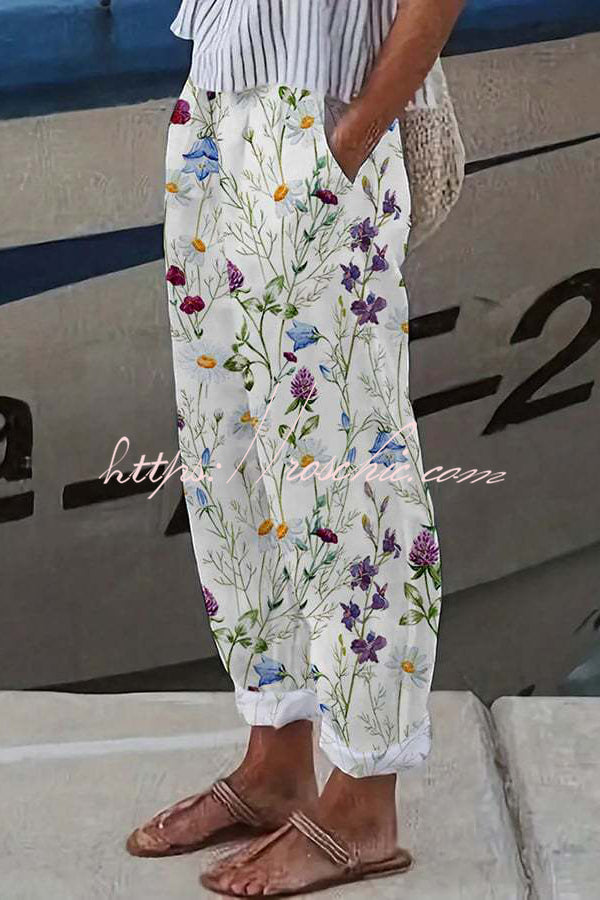 Unique Printed Button Pocket Pants