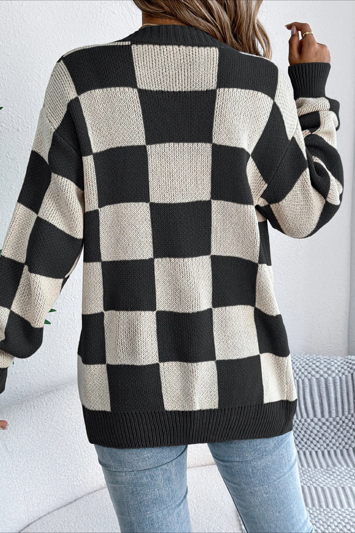 Plaid Knit Loose Cardigan